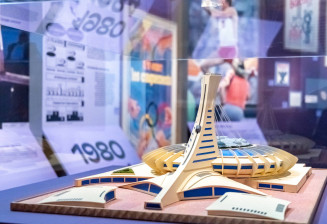Maquette du stade olympique de Montréal, 1976. Exposition Olympisme, une histoire du monde.